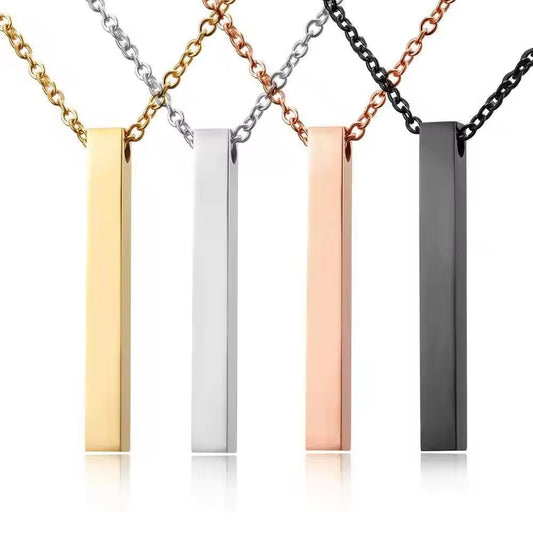 SISSLIA Customized Logo Rectangle 3D Bar Pendant Necklace Men Stainless Steel 18k Gold Necklace Jewelry