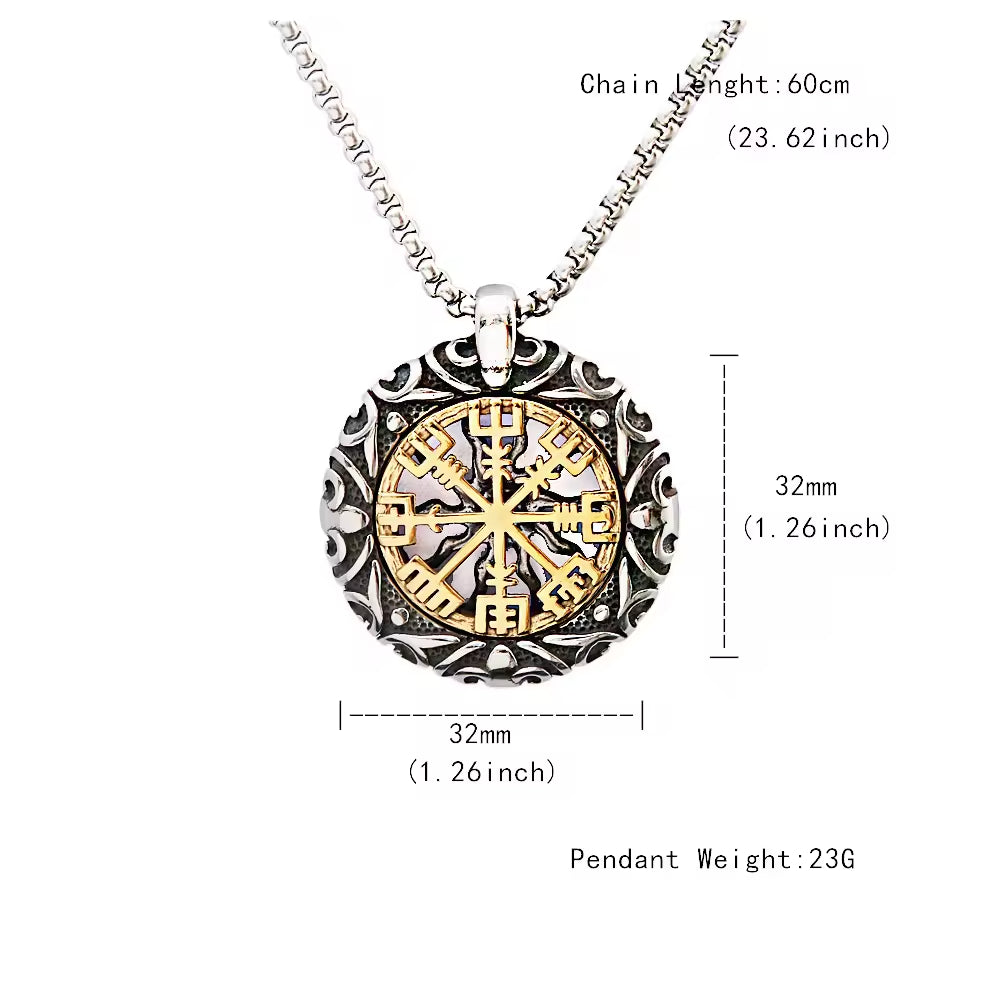 SISSLIA Norse Rune Vikings Compass Trident Necklaces Vintage Men Stainless Steel Hollow Out Sun Amulet Pendant Jewelry