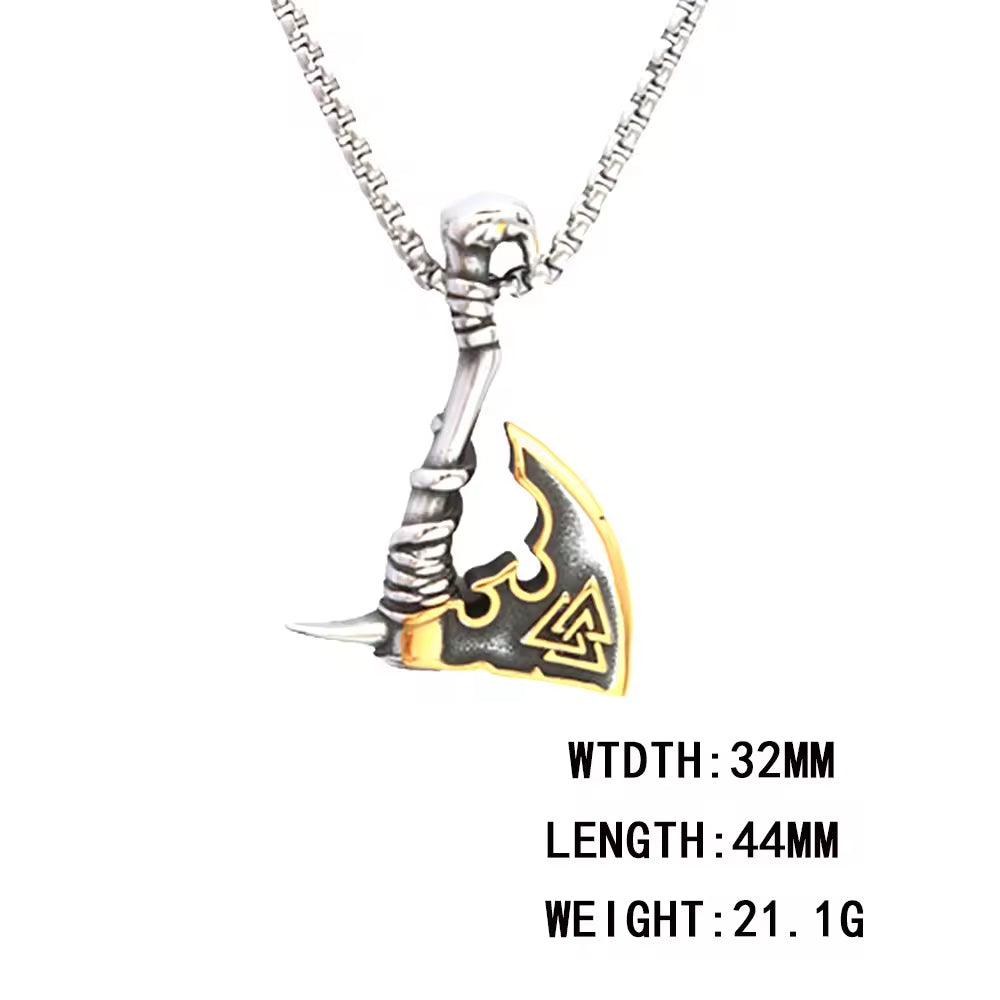 SISSLIA Punk Rock Viking Axes Dragon Necklaces Men Norse Runes Celtic Knot Vintage Stainless Steel Hatchet Pendant Scandinavian