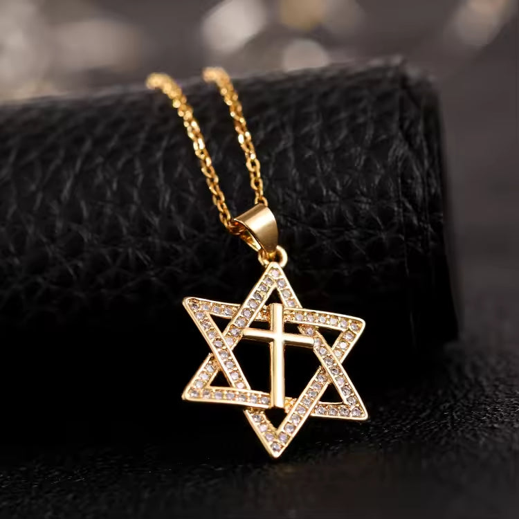 SISSLIA High Quality Punk Gold Cross Necklace Hip Hop Cubic Rhinestone Star Pendant Choker Necklace Gift For Women
