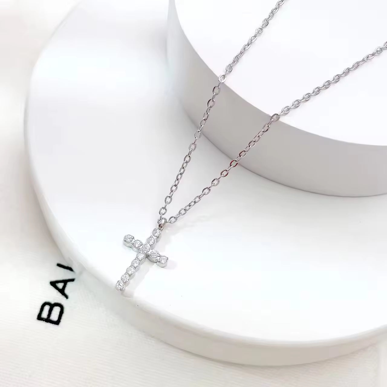 SISSLIA Fashion Stainless Steel Zircon Cross 18K Gold Plated Pendant Necklaces For Women Accessory