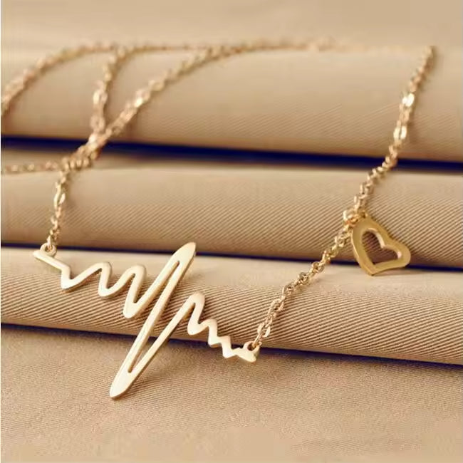 SISSLIA Fashion Stainless Steel Rose Gold Heart Beat Wave Pendant Necklace Charm Electrocardiogram Wave Necklace For Women