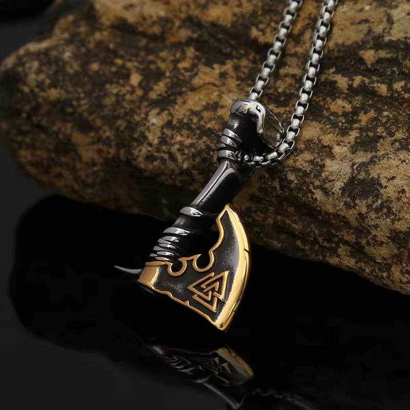 SISSLIA Punk Rock Viking Axes Dragon Necklaces Men Norse Runes Celtic Knot Vintage Stainless Steel Hatchet Pendant Scandinavian