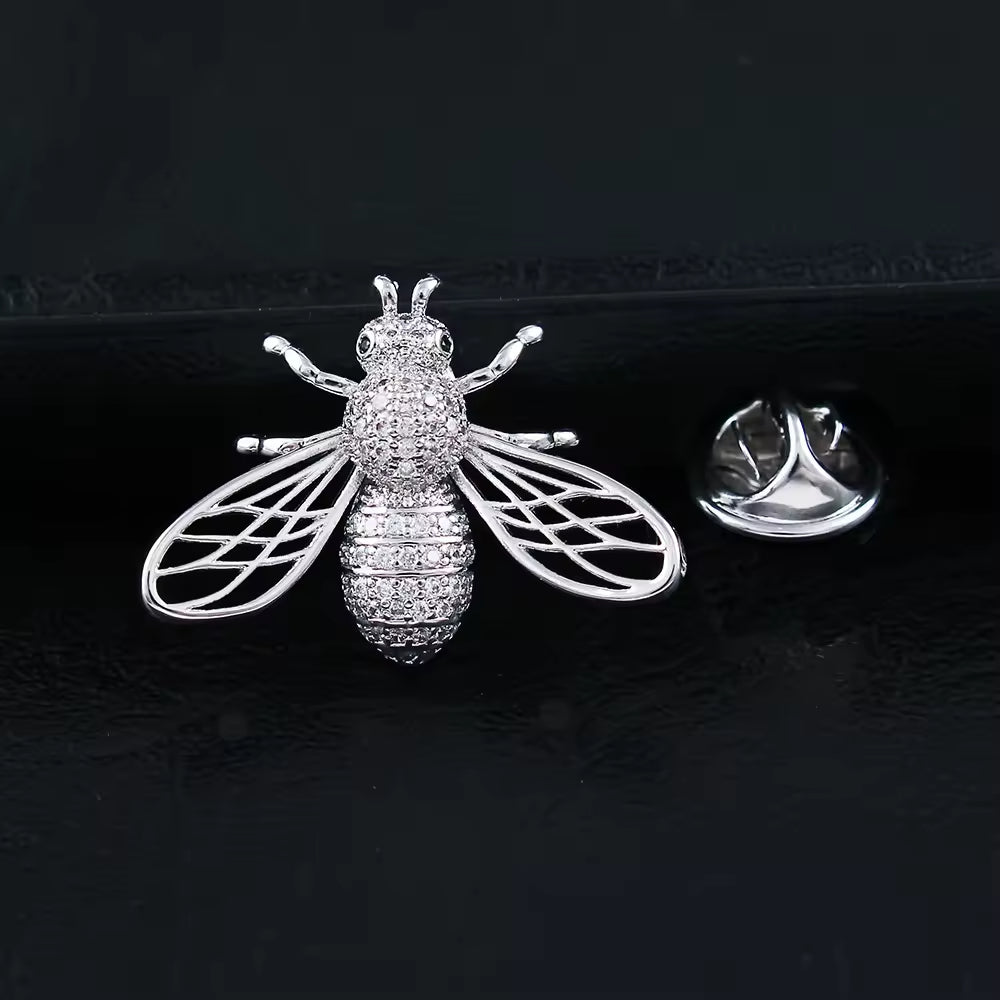 SISSLIA High Quality Copper Jewelry 2 Colors Available Cubic Zirconia Bee Collar Insect Animals Brooches Pin For Women