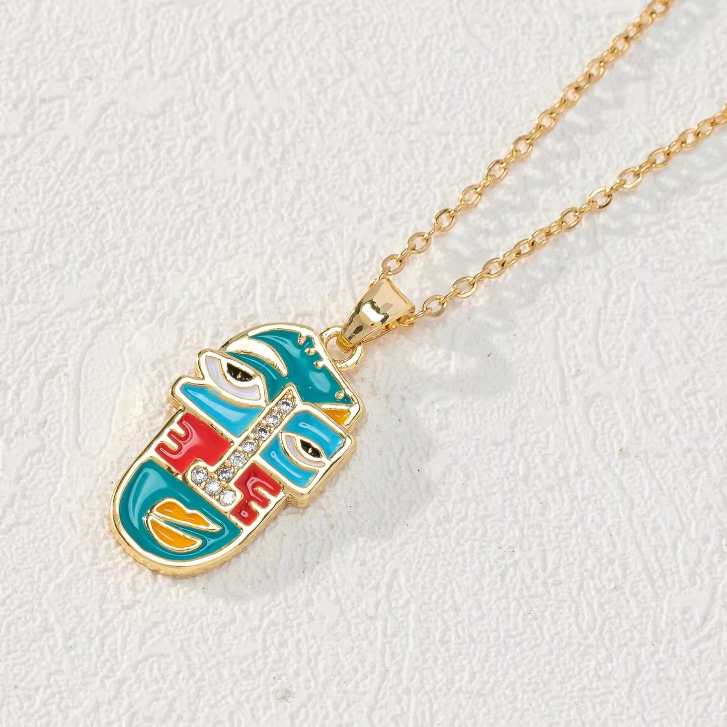 Fashion Style Dripping Oil Portrait Necklace Gold Plated Colorful CZ Cartoon Portrait Slippers Pendant Necklace
