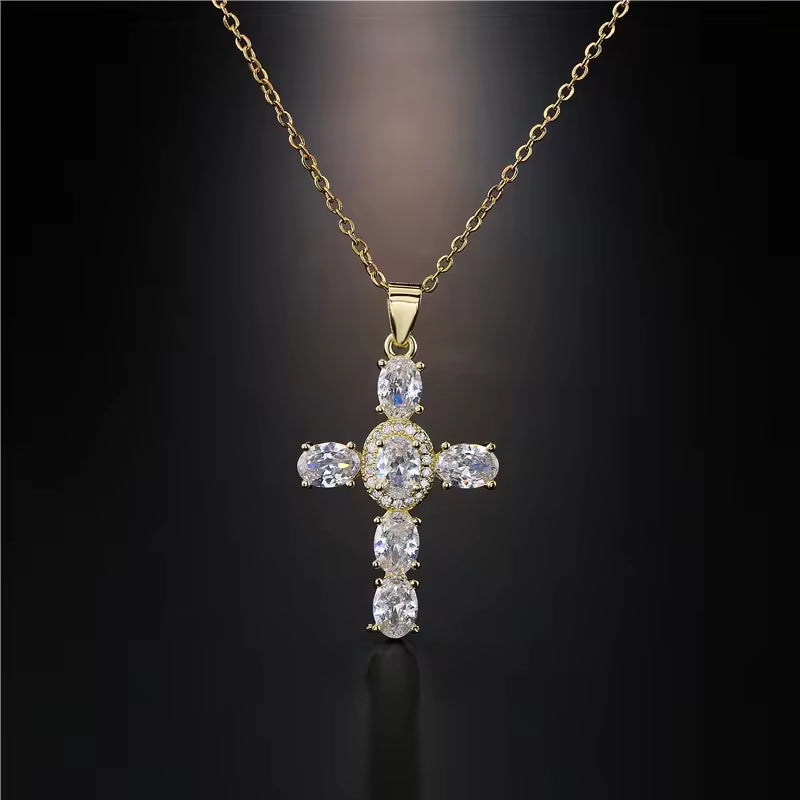 SISSLIA Wholesale Copper Gold Plated CZ Cross Pendant Necklaces For Women Handmade Jewellery