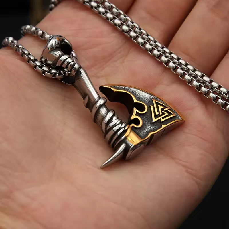 SISSLIA Punk Rock Viking Axes Dragon Necklaces Men Norse Runes Celtic Knot Vintage Stainless Steel Hatchet Pendant Scandinavian