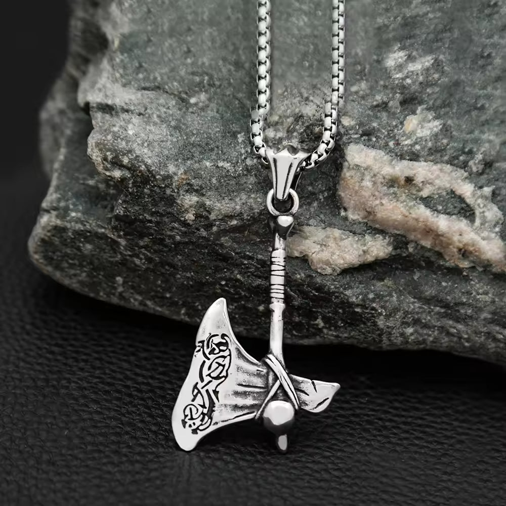 SISSLIA Men Vikings Ax Necklace Stainless steel Norse Rune Axe Thor Hammer Slavic Amulet Self-defense Pendant Male Jewelry