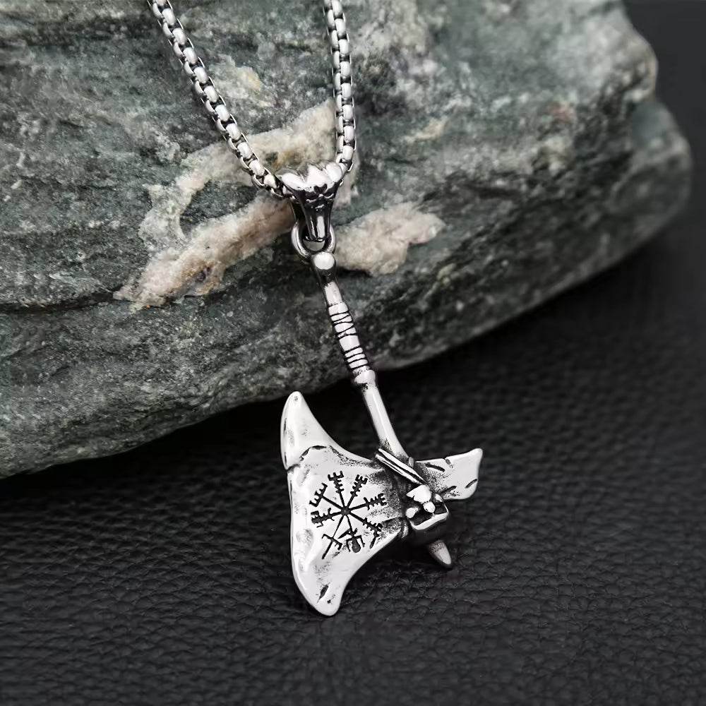 SISSLIA Men Vikings Ax Necklace Stainless steel Norse Rune Axe Thor Hammer Slavic Amulet Self-defense Pendant Male Jewelry