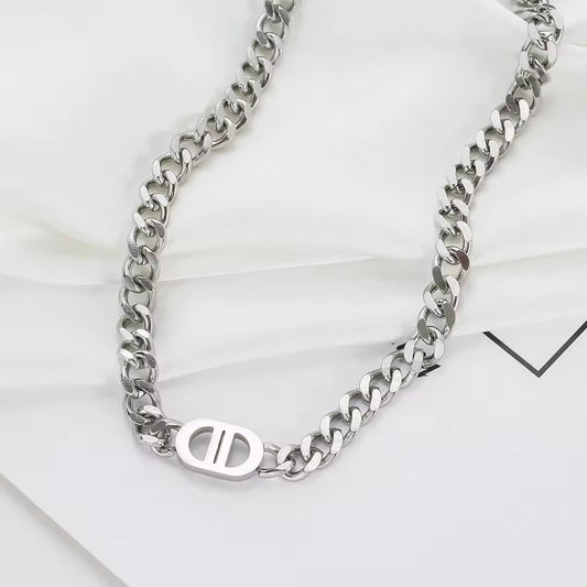 SISSLIA Titanium Steel Letters Gold Thick Chain Hip Hop Cuban Collarbone Chain For Women