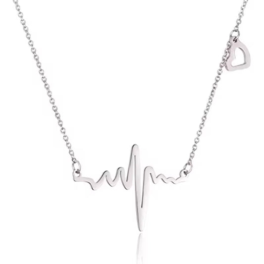 SISSLIA Fashion Stainless Steel Rose Gold Heart Beat Wave Pendant Necklace Charm Electrocardiogram Wave Necklace For Women