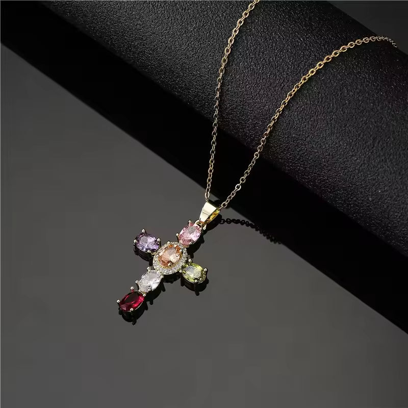 SISSLIA Wholesale Copper Gold Plated CZ Cross Pendant Necklaces For Women Handmade Jewellery