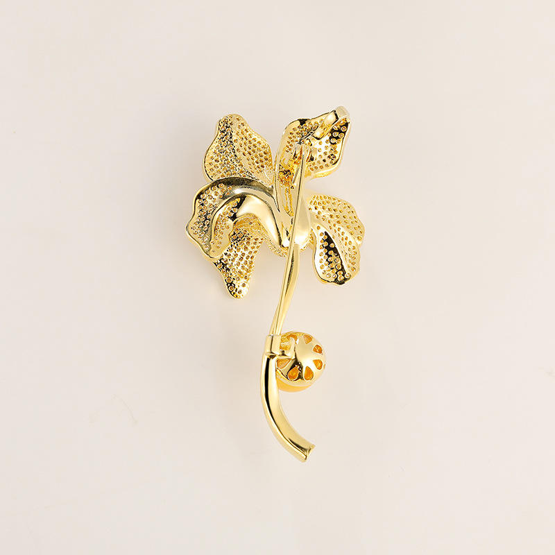 SISSLIA 14K Gold Brooch For Women Luxury Design Tulip Zircon Flower Brooch Pins