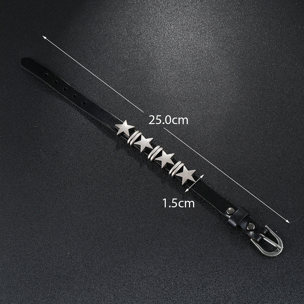 SISSLIA Punk Skull Star Bracelet Personality PU Leather Three Rows Spikes Square Stud Bracelets Bangle For Women Man