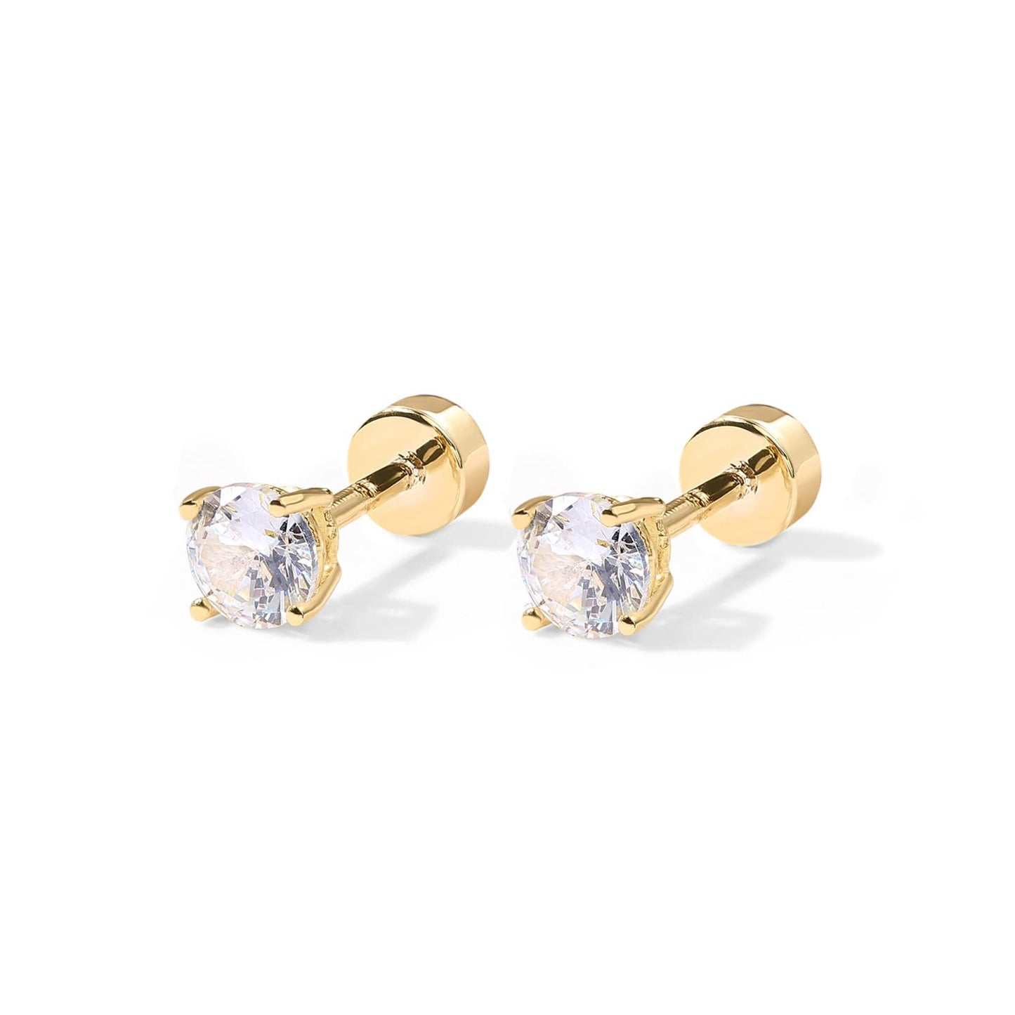 SISSLIA 14K Gold Plated Solid 925 Sterling Silver Post Cubic Zirconia Stud Flat Back Earrings For Women Cartilage Earring