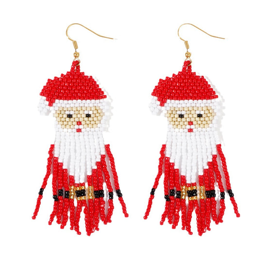 SISSLIA Beaded earrings Tassel Originality Christmas Santa Claus Design Hand knitting Bohemia Alloy Tide Simple Rice bead earrings