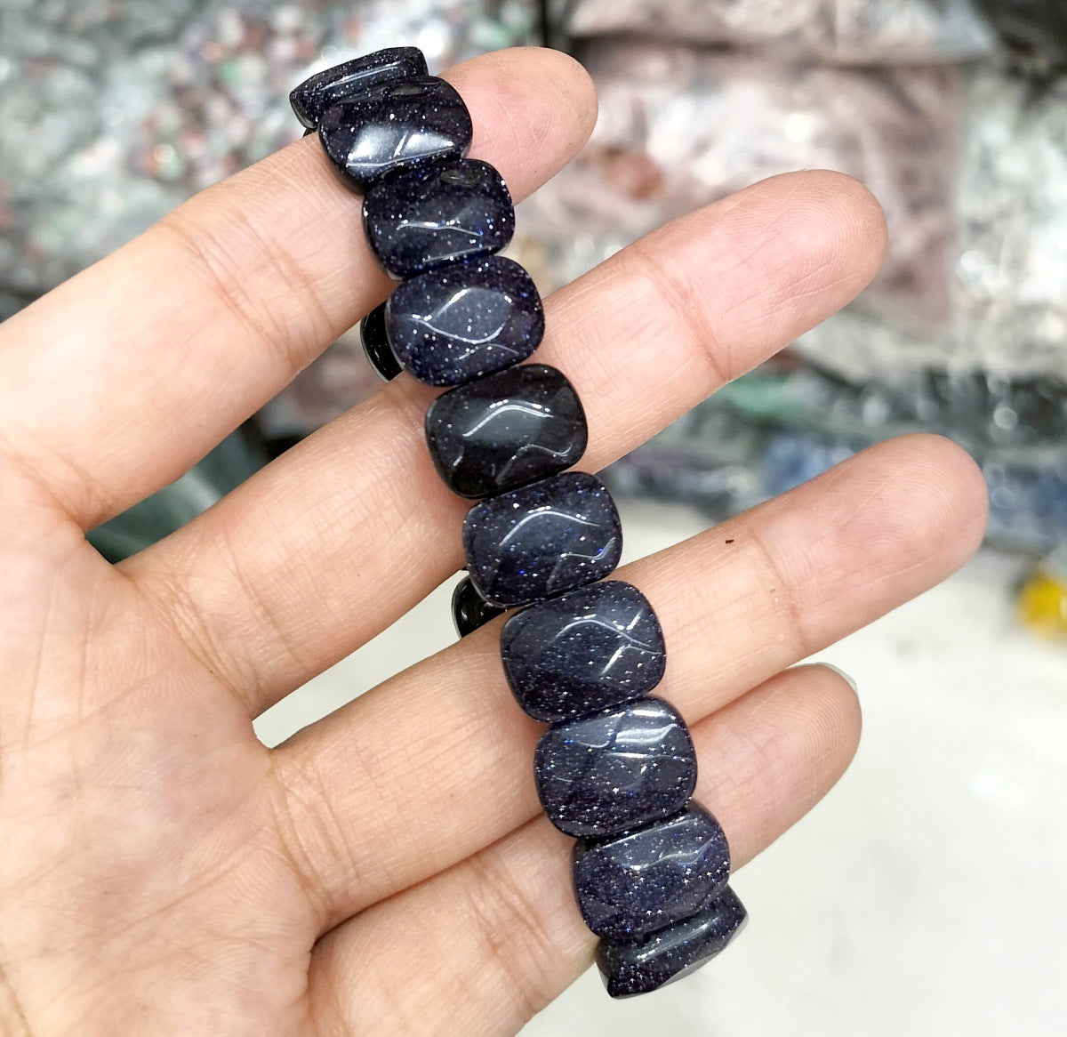 SISSLIA Natural Stone Square Beads Strand Bracelet Healing Crystals Amethyst Faceted Bead Bangles for Women Men Reiki Gems Jewelry