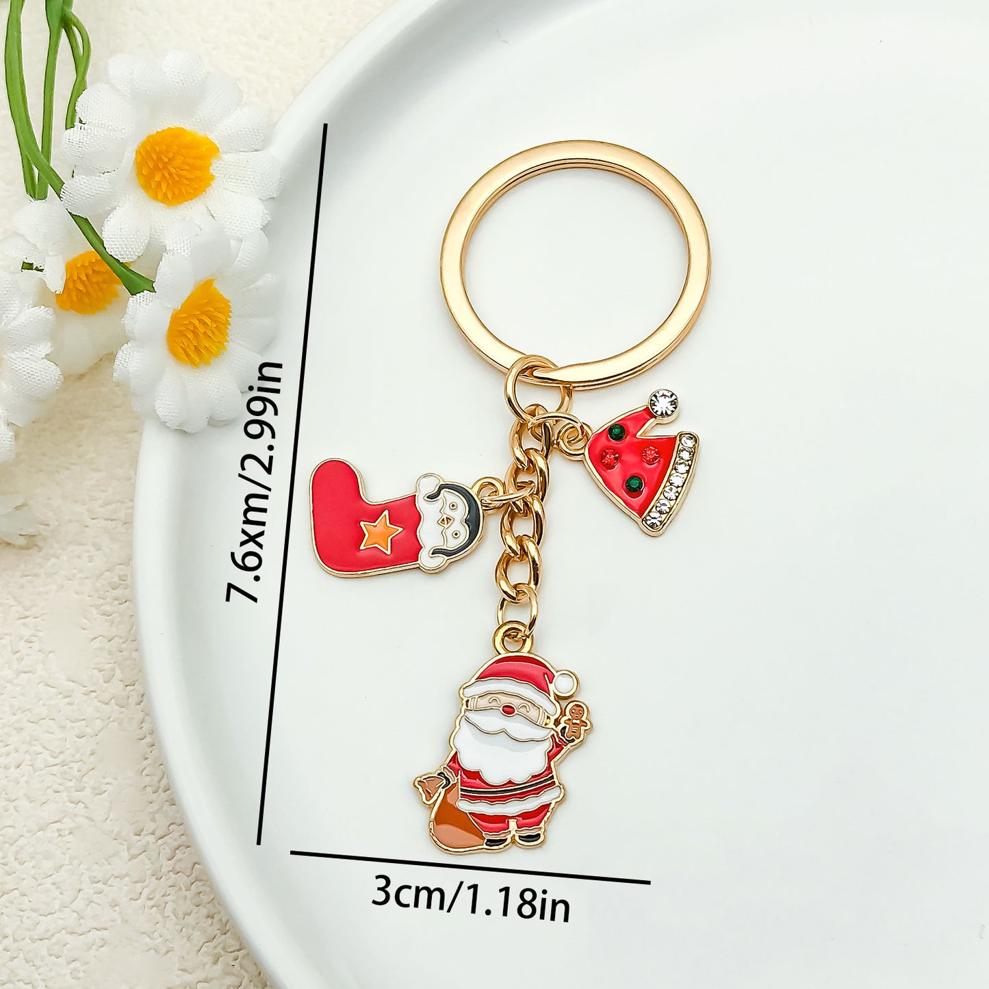SISSLIA Cute Santa Claus Keychains Enamel Christmas Tree Wreath Keyrings Festival Gifts for Women Men Handbag Pendants Key Chains