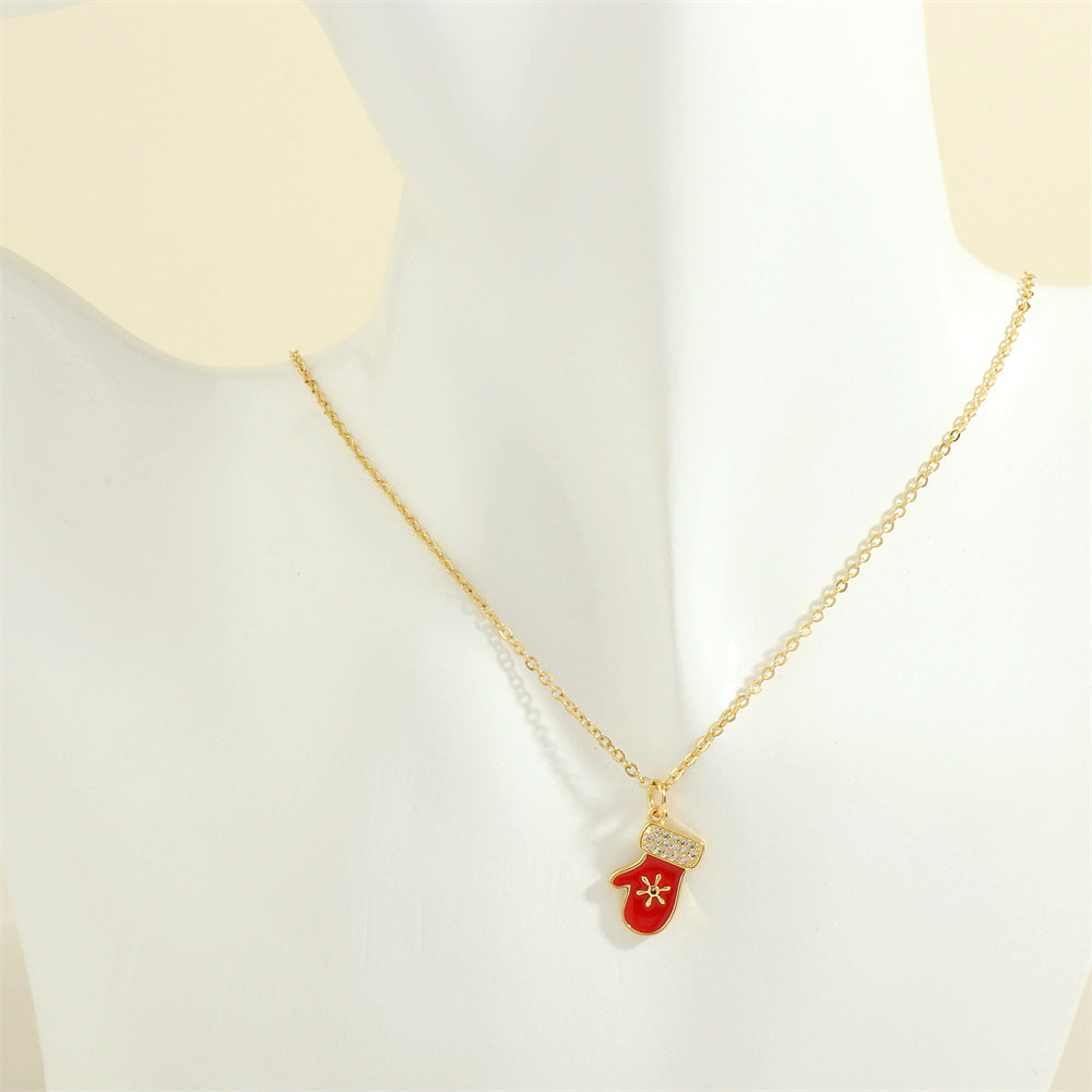 SISSLIA Christmas Santa Claus Tree Festival Element Necklace Simple New Micro-Inlaid Oil-Dripping Pendant Jewelry Necklace