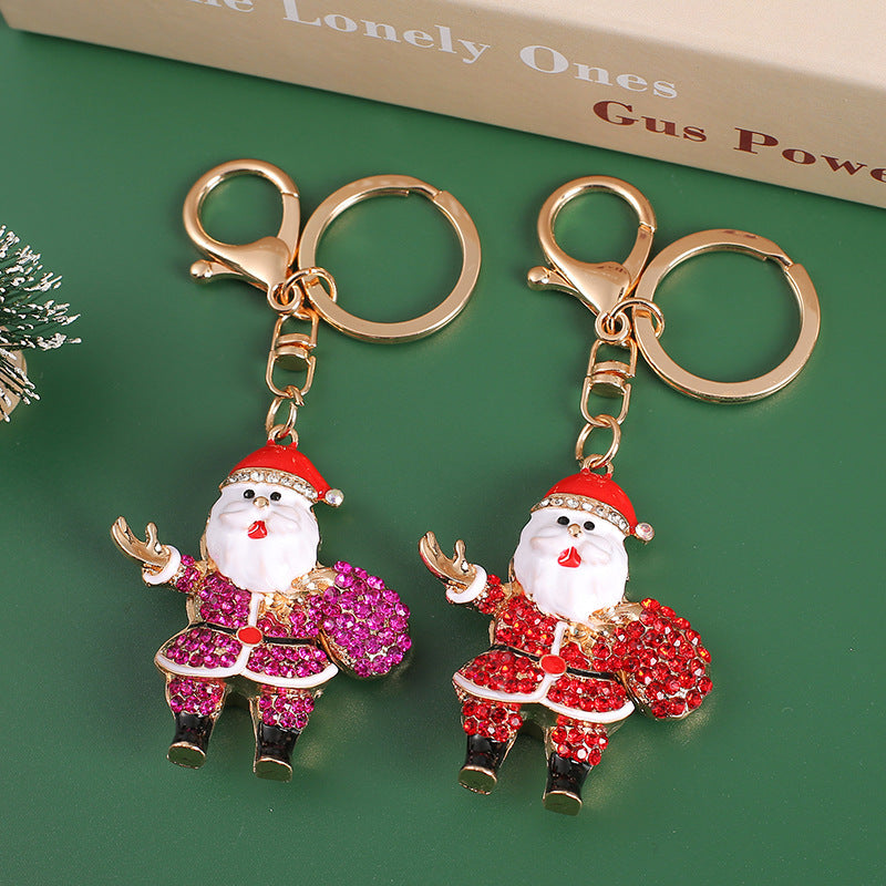 SISSLIA Cute Santa Claus Rhinestone Key Rings for Women Men Alloy Gold Color Father Christmas Halloween Jewelry Gifts Bag