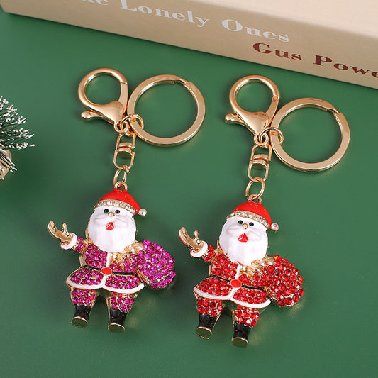 SISSLIA Cute Santa Claus Rhinestone Key Rings for Women Men Alloy Gold Color Father Christmas Halloween Jewelry Gifts Bag