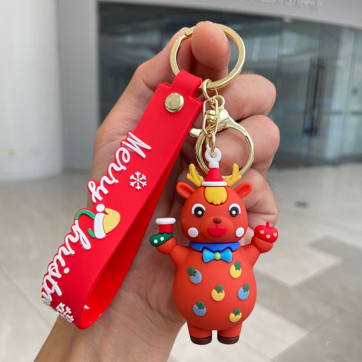 SISSLIA Creative 3D Christmas Doll Keychain Cartoon Santa Claus Snowman Elk Tree Pendant With Key Rings Kids Backpack Accessory