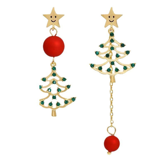 SISSLIA Colorful Christmas Tree Tassel Earrings Sweet and Simple Hollow Out Long Christmas Accessory With Smiling Face Earrings