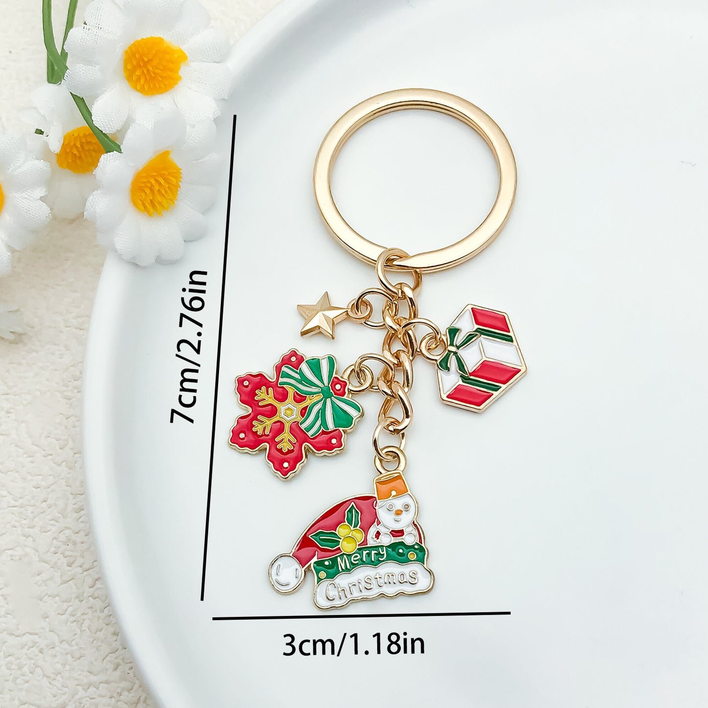 SISSLIA Cute Santa Claus Keychains Enamel Christmas Tree Wreath Keyrings Festival Gifts for Women Men Handbag Pendants Key Chains