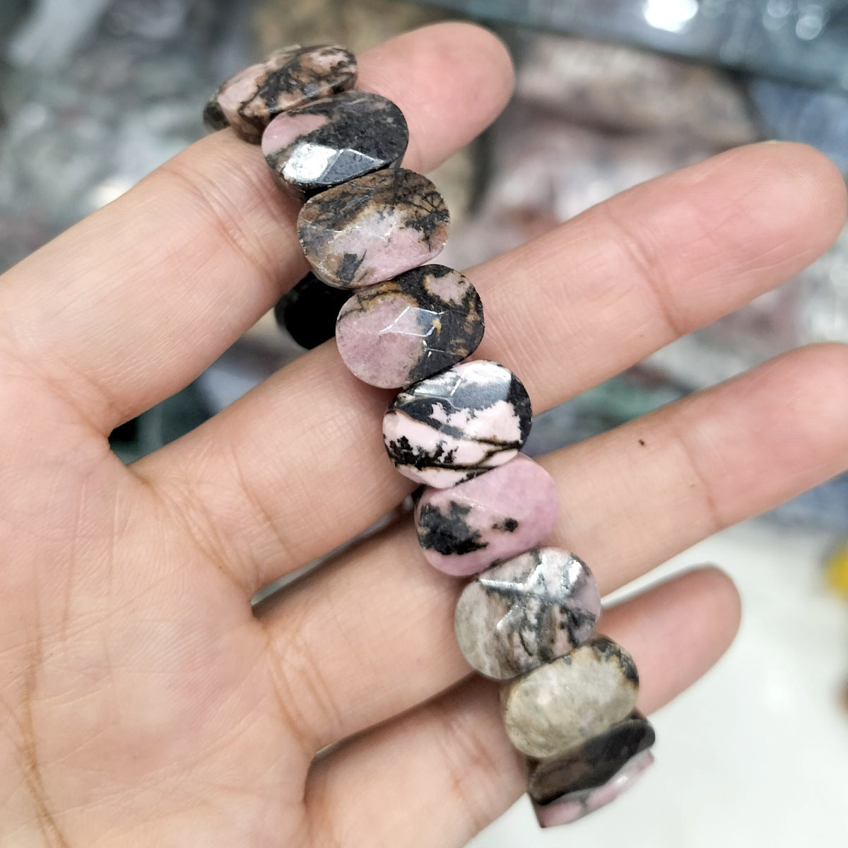 SISSLIA Natural Stone Square Beads Strand Bracelet Healing Crystals Amethyst Faceted Bead Bangles for Women Men Reiki Gems Jewelry