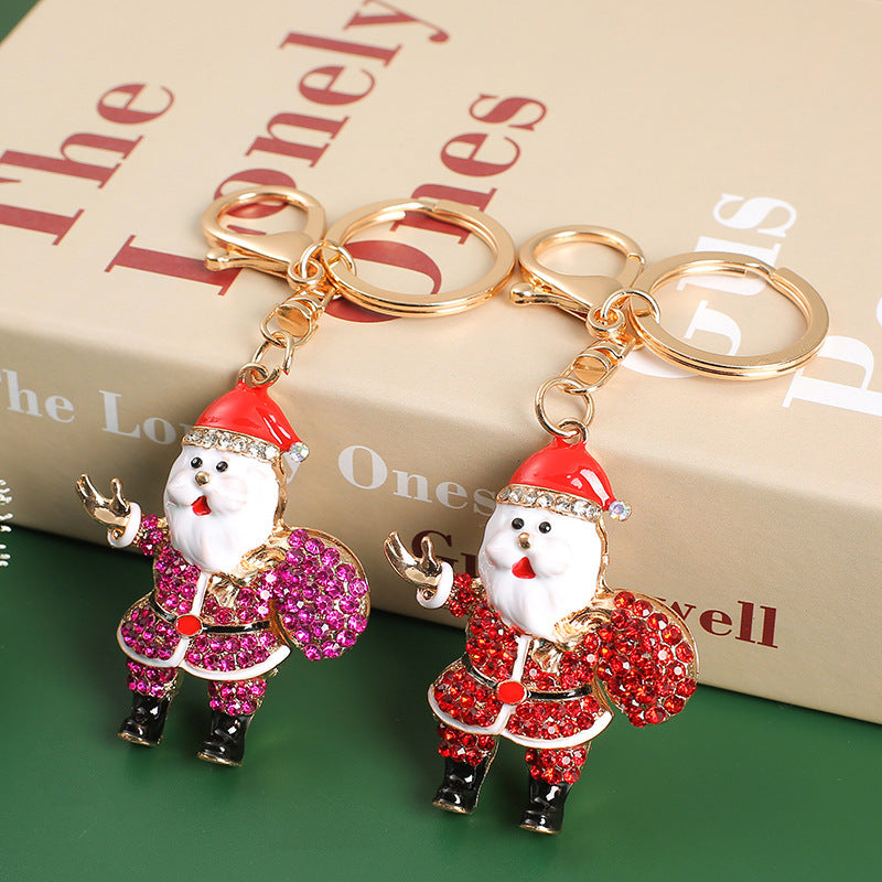 SISSLIA Cute Santa Claus Rhinestone Key Rings for Women Men Alloy Gold Color Father Christmas Halloween Jewelry Gifts Bag