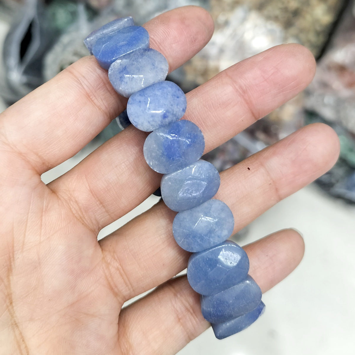 SISSLIA Natural Stone Square Beads Strand Bracelet Healing Crystals Amethyst Faceted Bead Bangles for Women Men Reiki Gems Jewelry