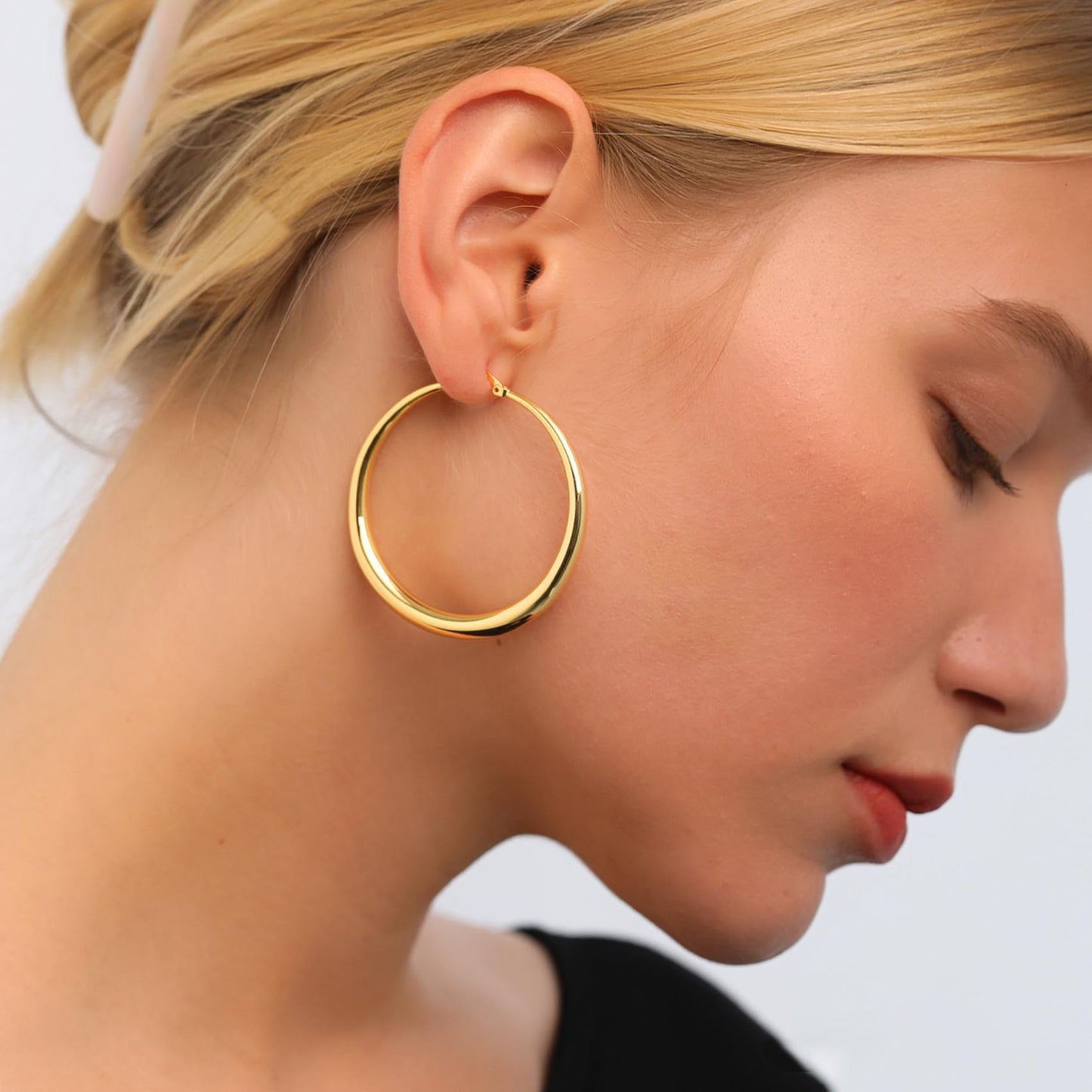 SISSLIA 4mm Thick Gold Chunky Earrings Steling Silver Post Hoops Earrings For Women Tube Hoops Earrings Thick Gold Hoop Earring