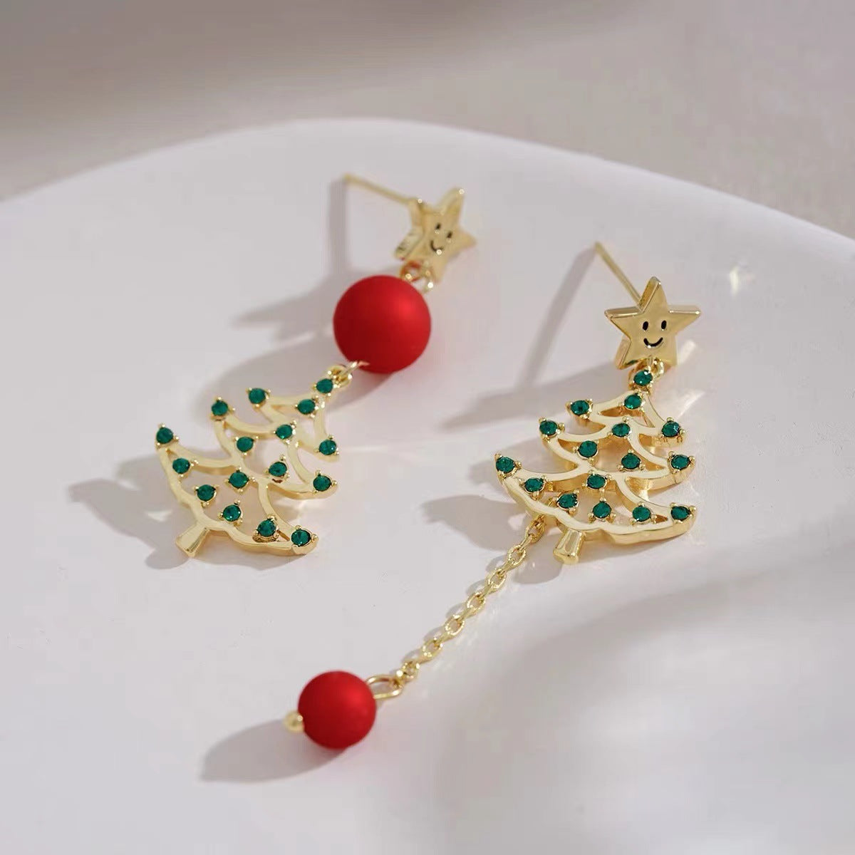 SISSLIA Colorful Christmas Tree Tassel Earrings Sweet and Simple Hollow Out Long Christmas Accessory With Smiling Face Earrings