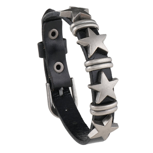 SISSLIA Punk Skull Star Bracelet Personality PU Leather Three Rows Spikes Square Stud Bracelets Bangle For Women Man