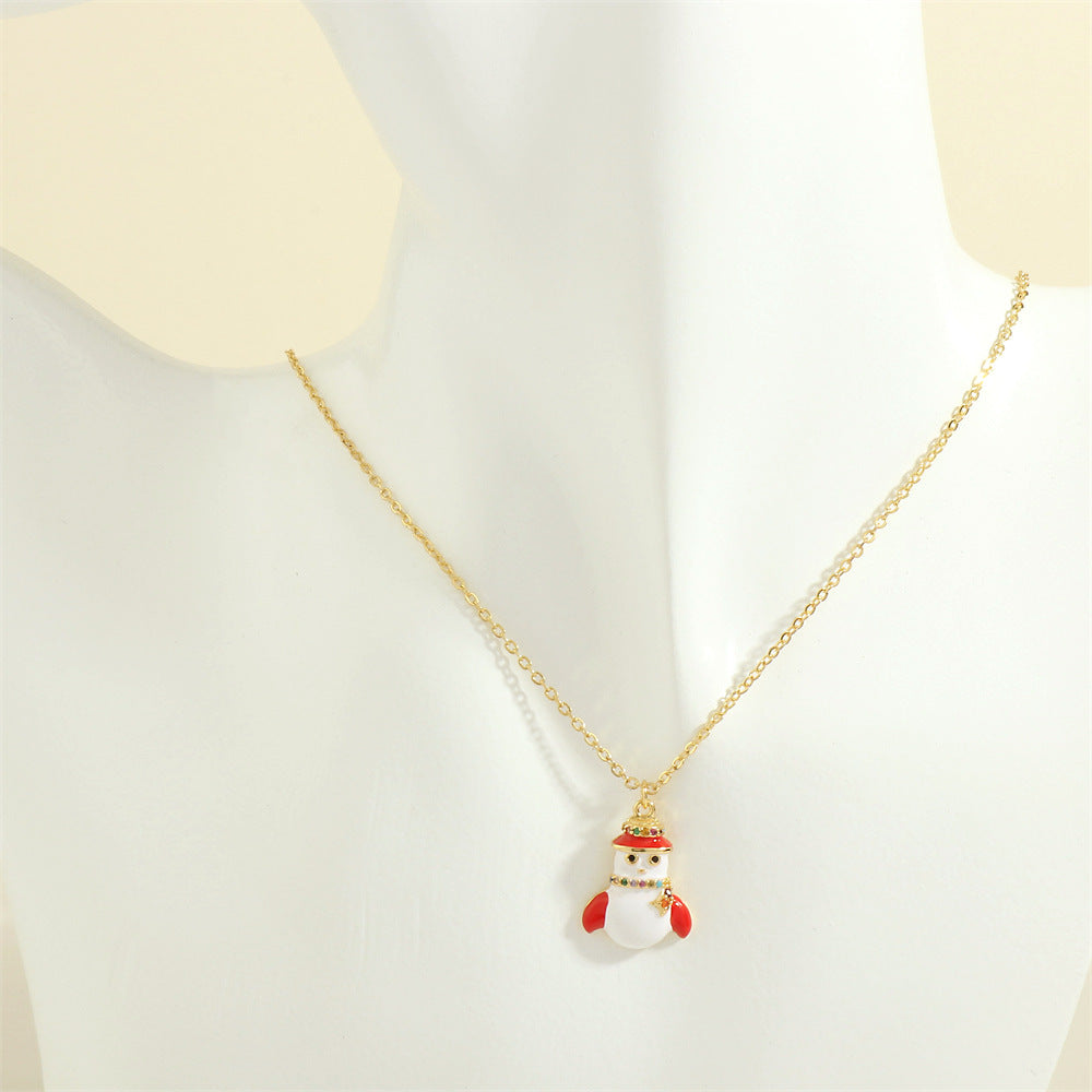 SISSLIA Christmas Santa Claus Tree Festival Element Necklace Simple New Micro-Inlaid Oil-Dripping Pendant Jewelry Necklace