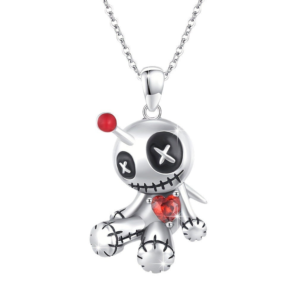 SISSLIA Chic Voodoo Doll Inspired Necklace And Earrings Set Urban Trend Voodoo Doll Necklace And Earrings Halloween Set