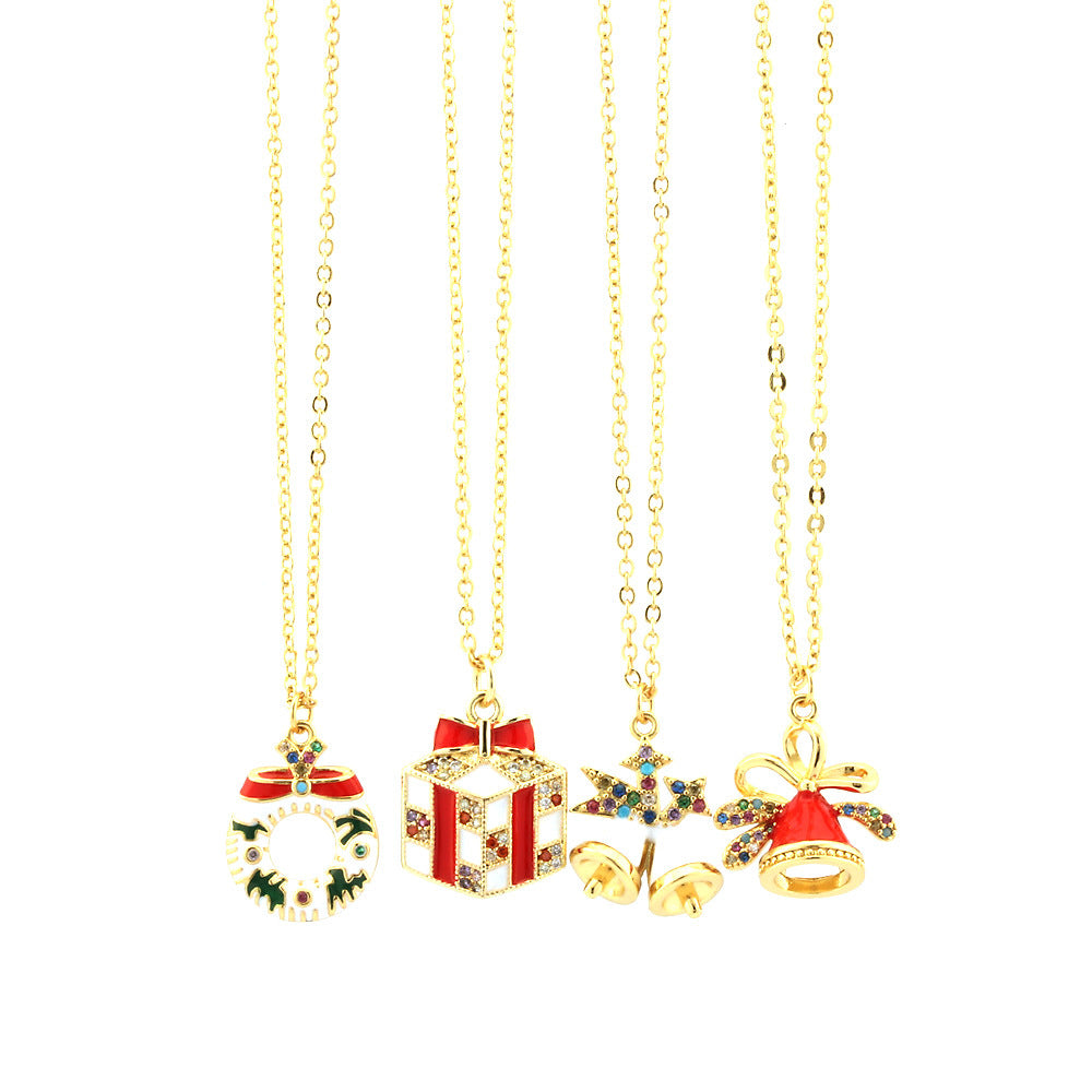 SISSLIA Christmas Santa Claus Tree Festival Element Necklace Simple New Micro-Inlaid Oil-Dripping Pendant Jewelry Necklace