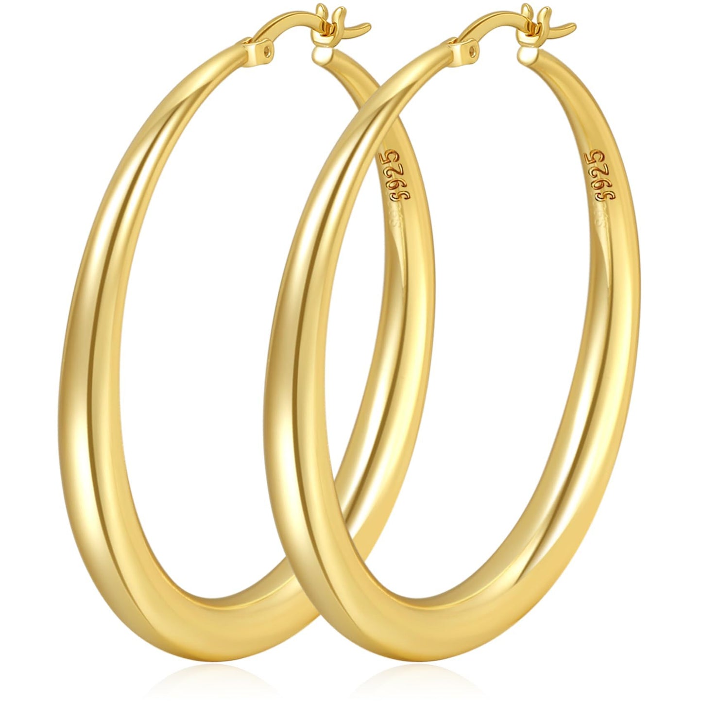 SISSLIA 4mm Thick Gold Chunky Earrings Steling Silver Post Hoops Earrings For Women Tube Hoops Earrings Thick Gold Hoop Earring