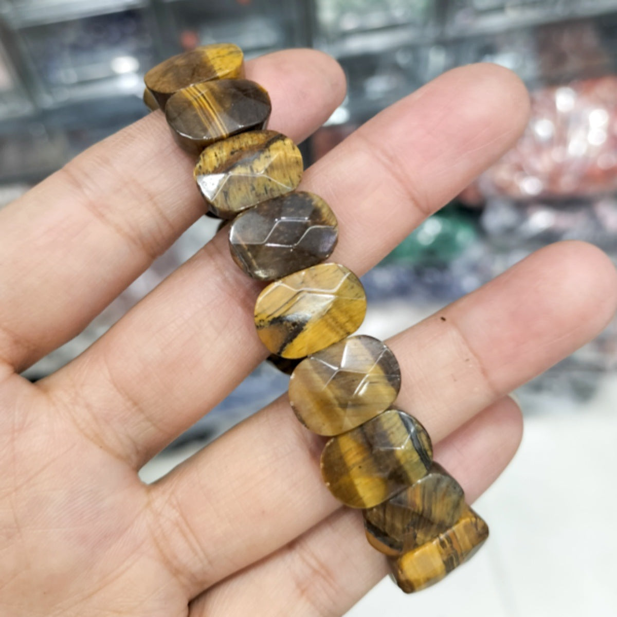 SISSLIA Natural Stone Square Beads Strand Bracelet Healing Crystals Amethyst Faceted Bead Bangles for Women Men Reiki Gems Jewelry