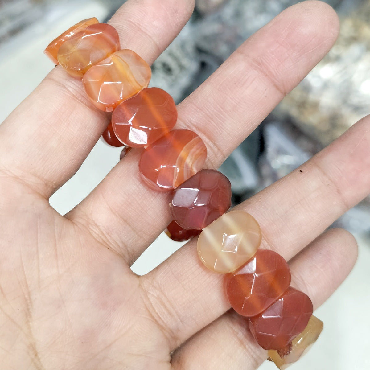 SISSLIA Natural Stone Square Beads Strand Bracelet Healing Crystals Amethyst Faceted Bead Bangles for Women Men Reiki Gems Jewelry