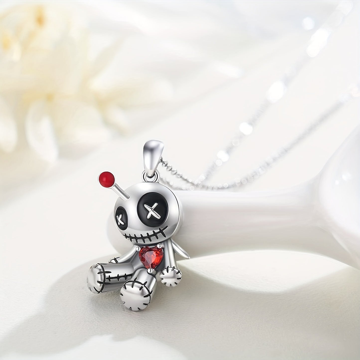 SISSLIA Chic Voodoo Doll Inspired Necklace And Earrings Set Urban Trend Voodoo Doll Necklace And Earrings Halloween Set