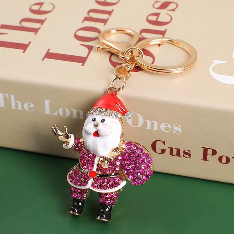 SISSLIA Cute Santa Claus Rhinestone Key Rings for Women Men Alloy Gold Color Father Christmas Halloween Jewelry Gifts Bag