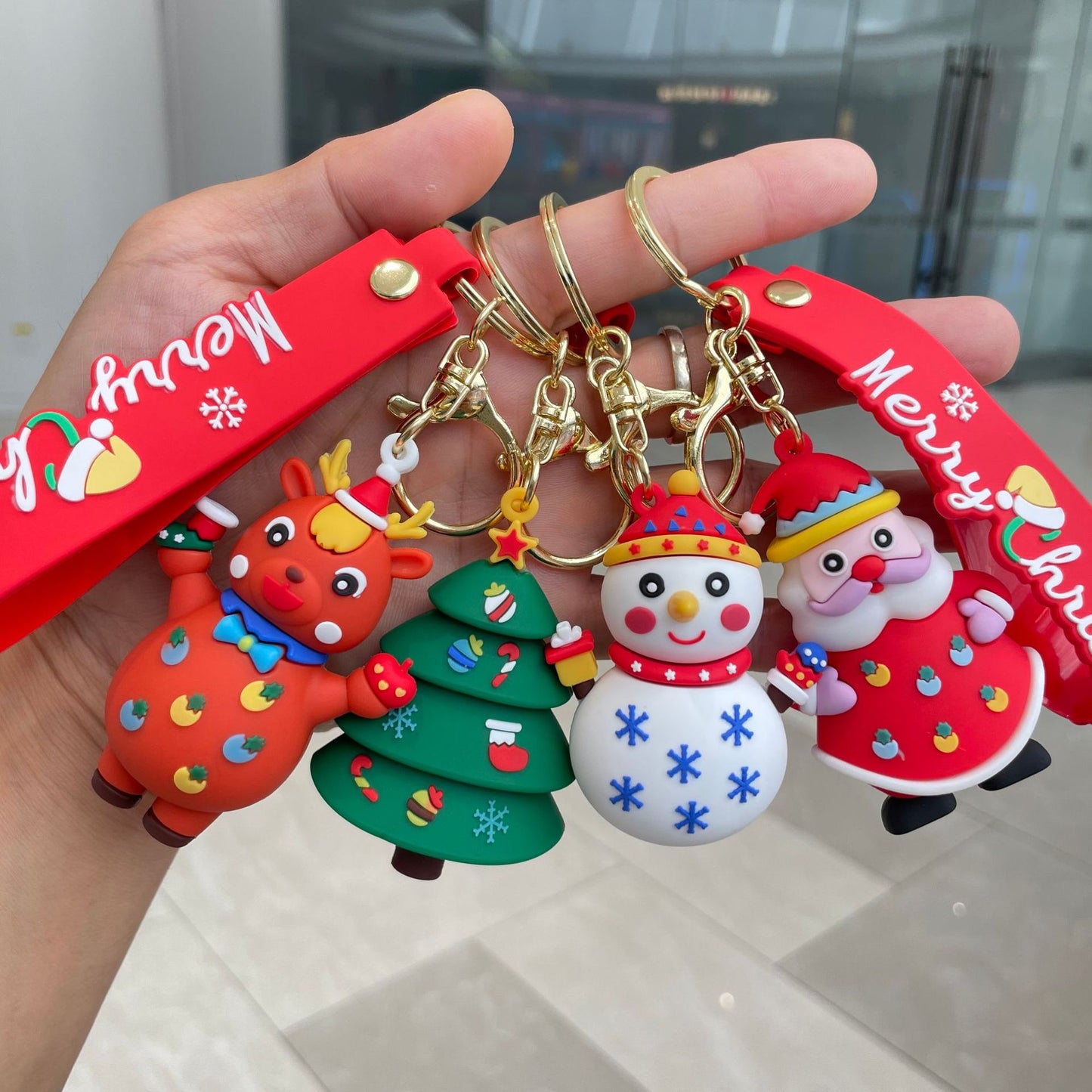 SISSLIA Creative 3D Christmas Doll Keychain Cartoon Santa Claus Snowman Elk Tree Pendant With Key Rings Kids Backpack Accessory