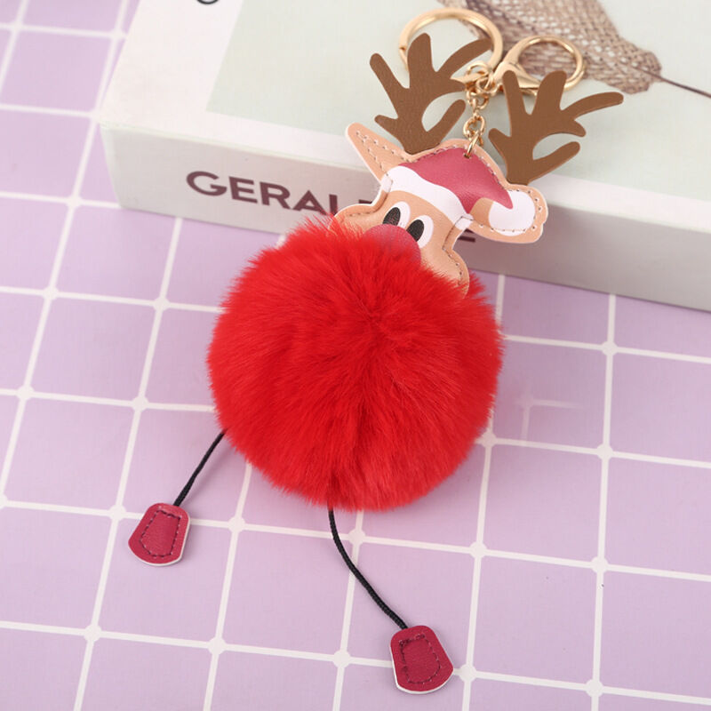SISSLIA Wholesale Cartoon Hairball Keychain Hanging Adorn Lovely Christmas Creative Plush keychains Bag Pendant