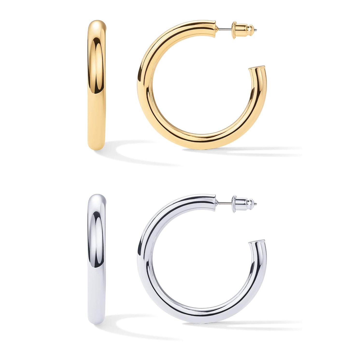 SISSLIA 14k/18k Gold Plated Lightweight Chunky Open Hoops for Women Trendy Gold Hoop Earrings