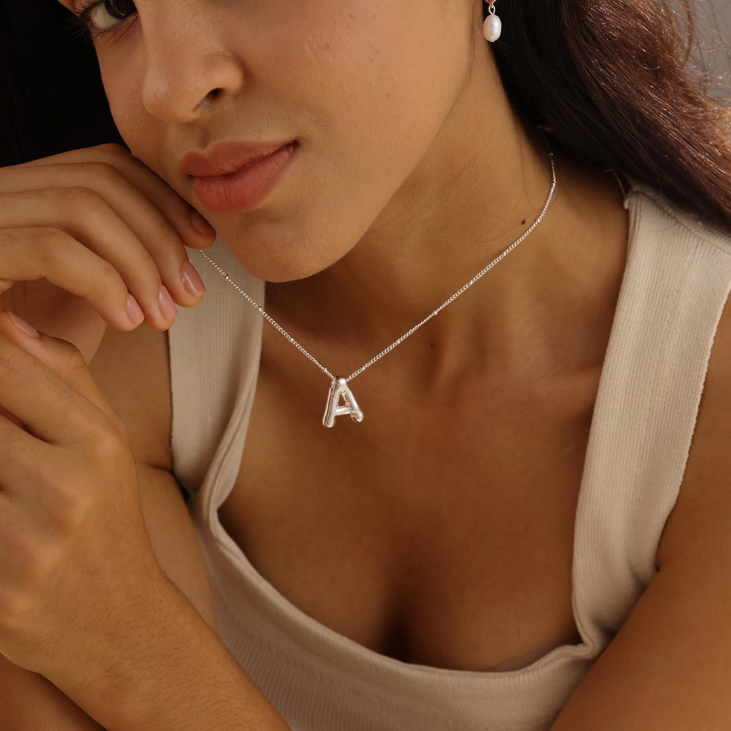SISSLIA Stainless Steel Bubble letter Initial Pendant Chunky Women Personality Jewelry Gold Plated Balloon 26 Letter Necklaces