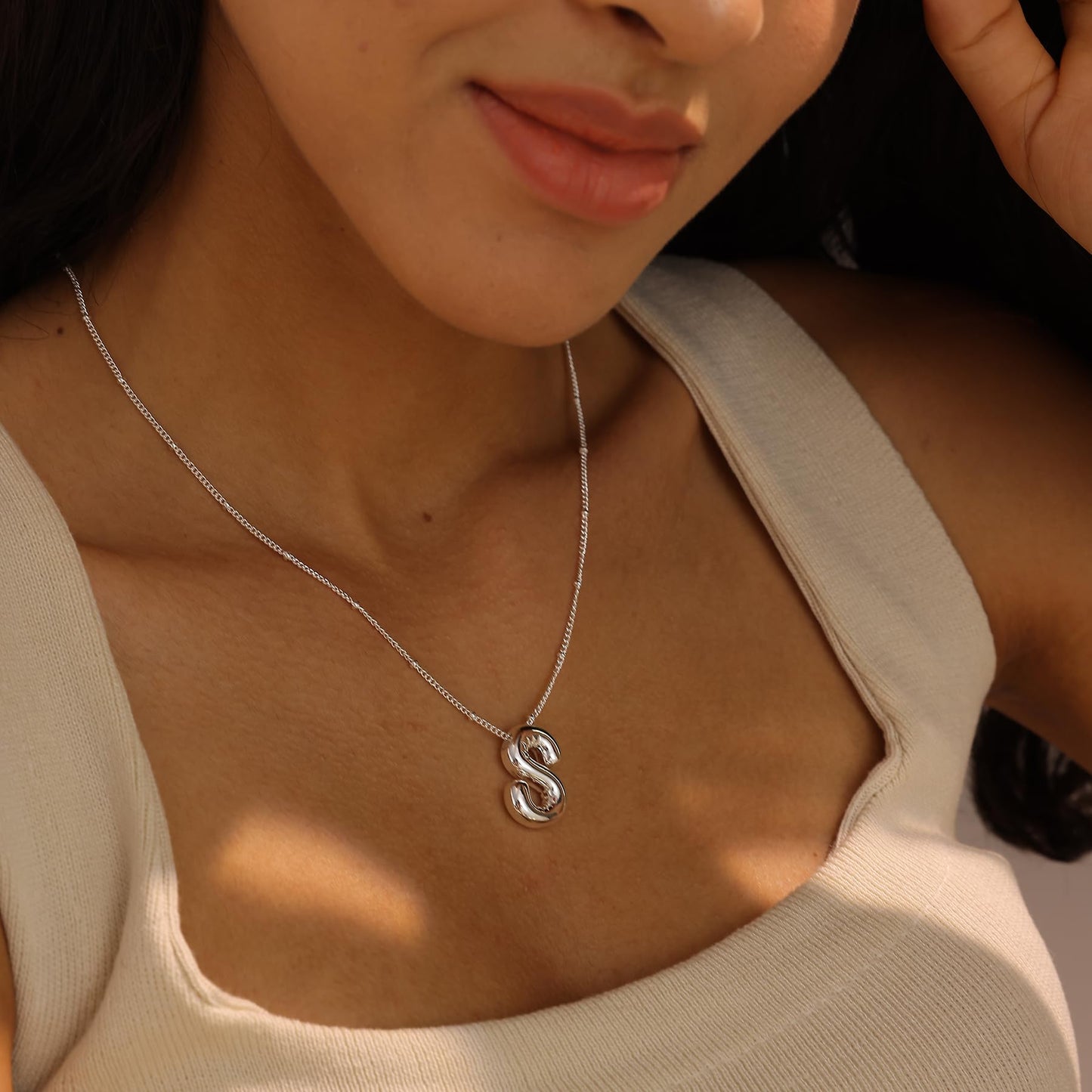 SISSLIA Stainless Steel Bubble letter Initial Pendant Chunky Women Personality Jewelry Gold Plated Balloon 26 Letter Necklaces
