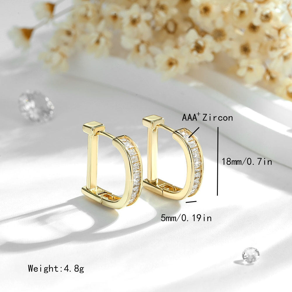 SISSLIA D-Shaped Women's Earrings Fashionable Micro-Paved Zircon Versatile Design Style 14K Gold Plated Earrings Jewelry