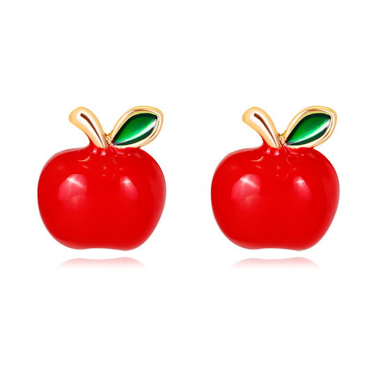 Painting Oil Red Apple Earrings