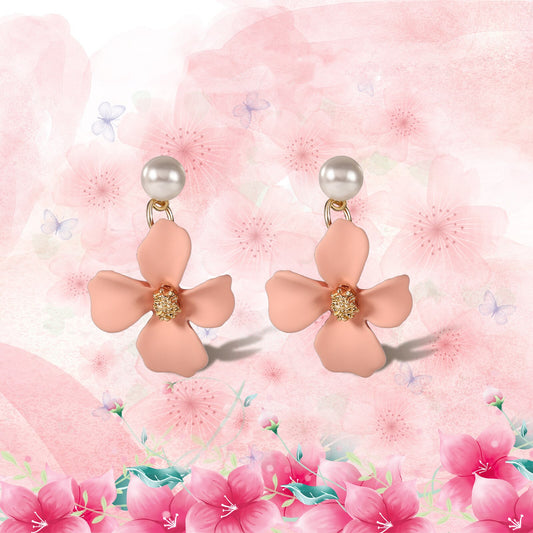 Pink Flower Earrings 925 Silver